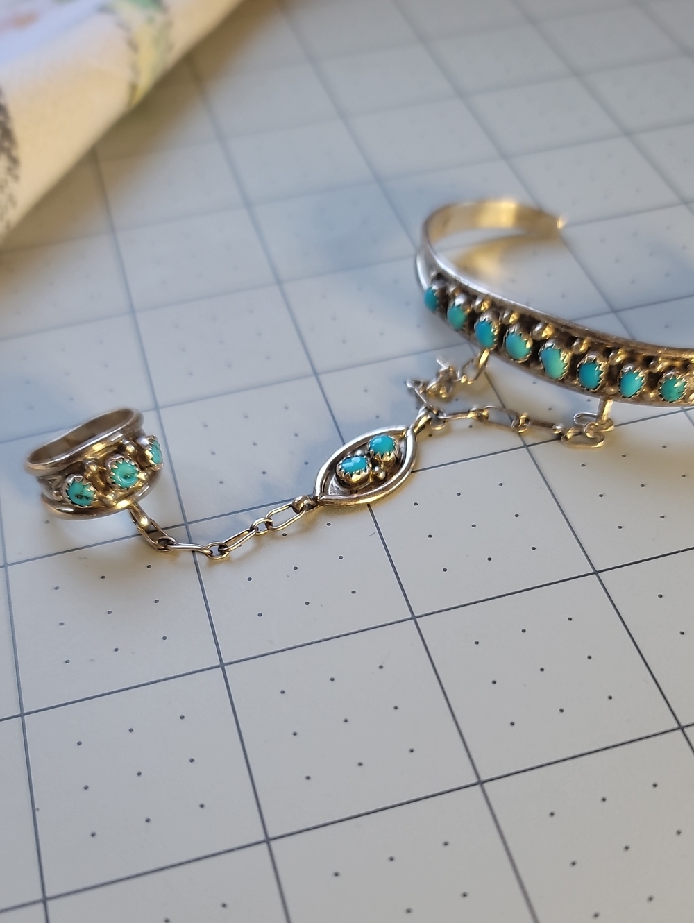 Native American Linked Sterling Silver Cuff Bracelet And Ring